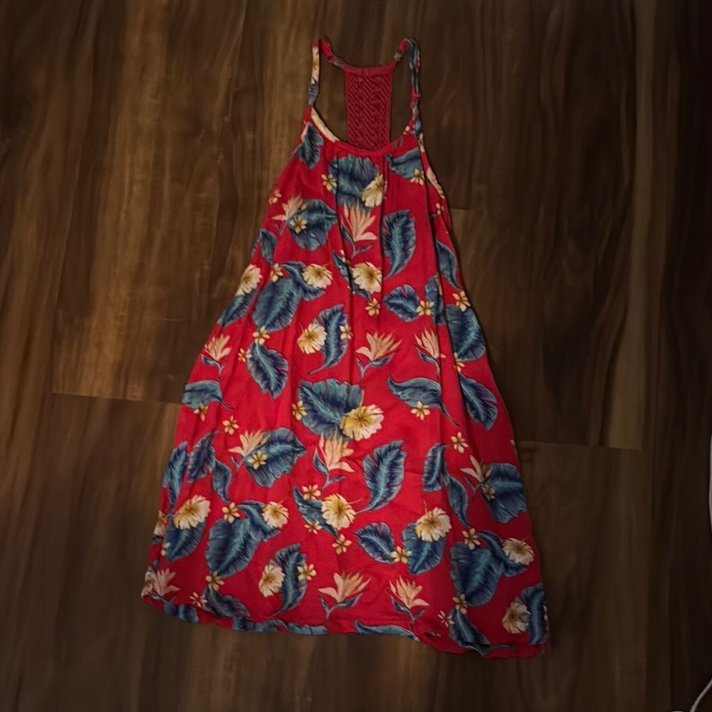 Roxy Red Dress with Blue and Yellow Floral Design